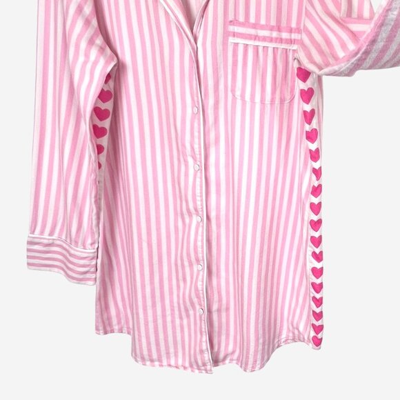 Victorias Secret Pink & White Striped Button-Up Long Sleeve Nightshirt Size S - Picture 5 of 13